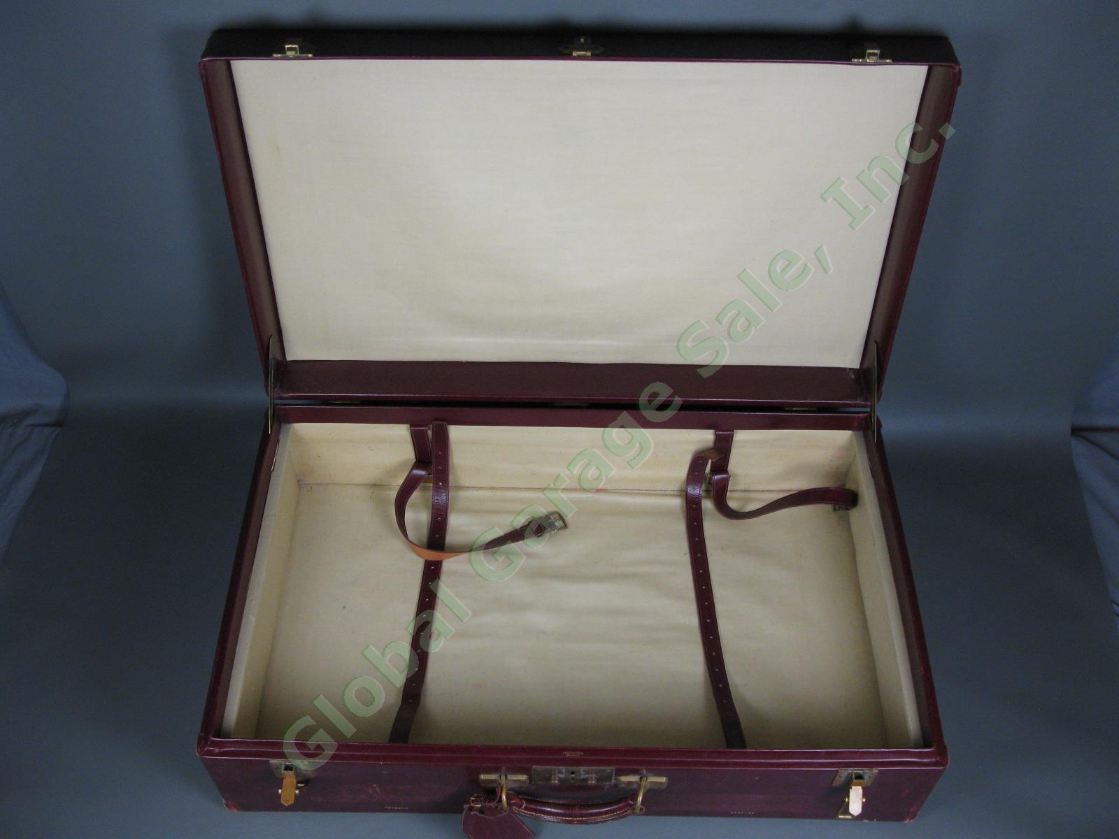 Vintage Hermes Paris Red Leather Travel Luggage Suitcase Original Brass w/ Keys 1