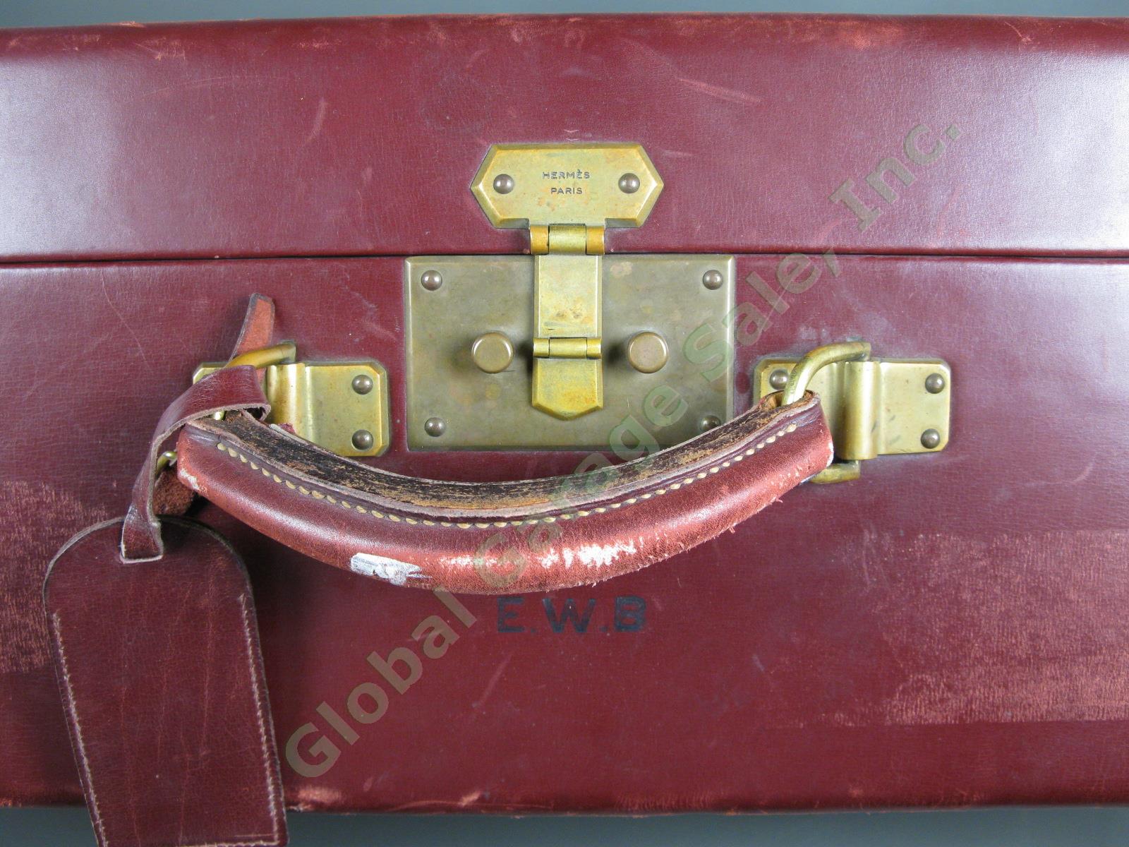 Vintage Hermes Paris Red Leather Travel Luggage Suitcase Original Brass w/ Keys 2