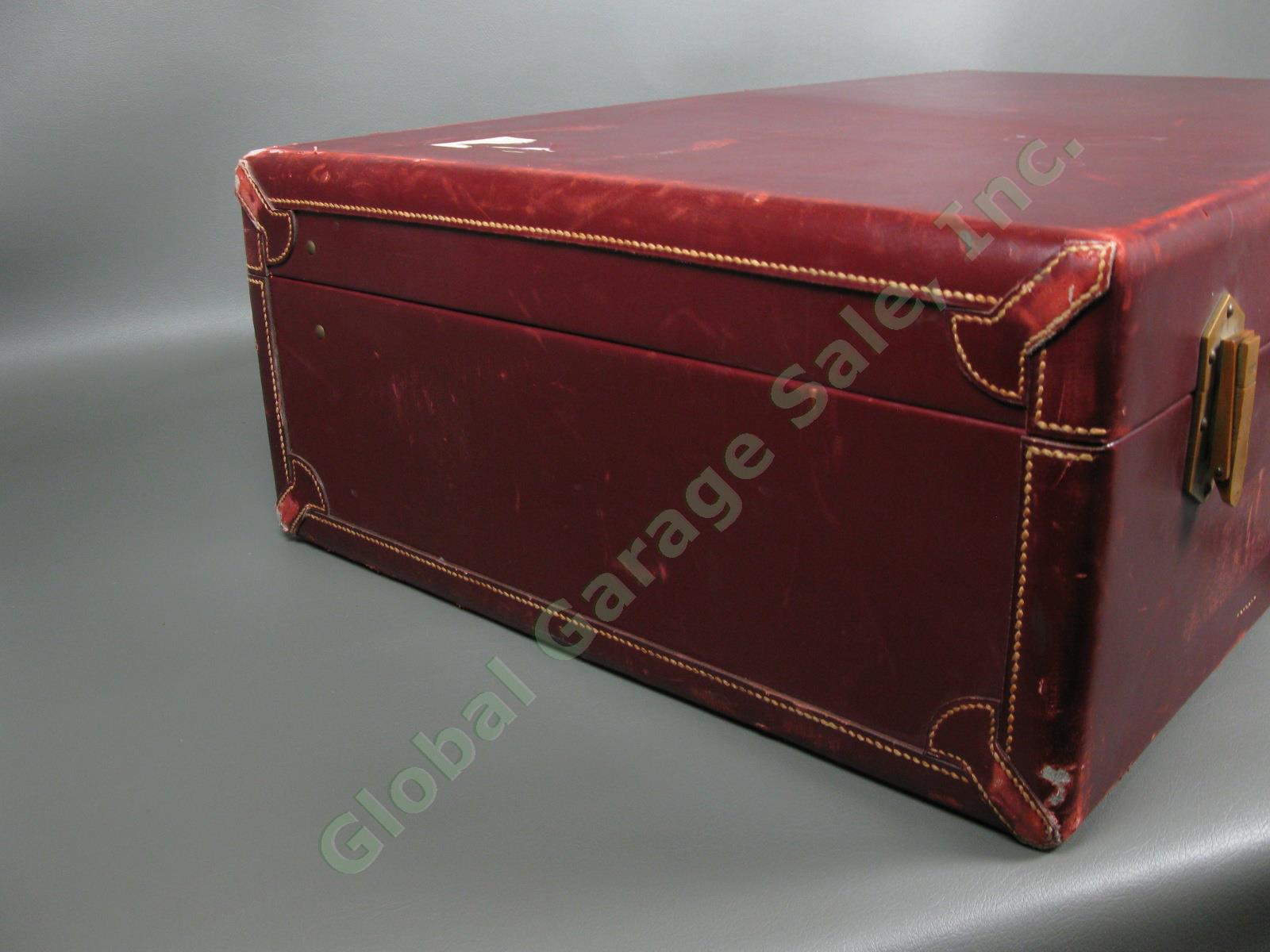 Vintage Hermes Paris Red Leather Travel Luggage Suitcase Original Brass w/ Keys 4