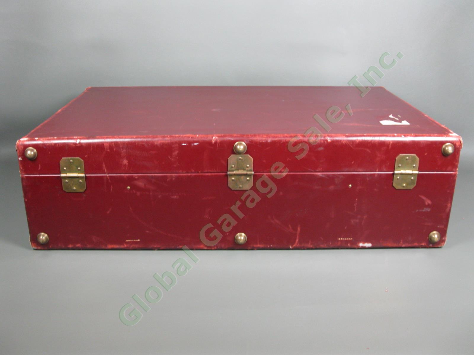 Vintage Hermes Paris Red Leather Travel Luggage Suitcase Original Brass w/ Keys 5