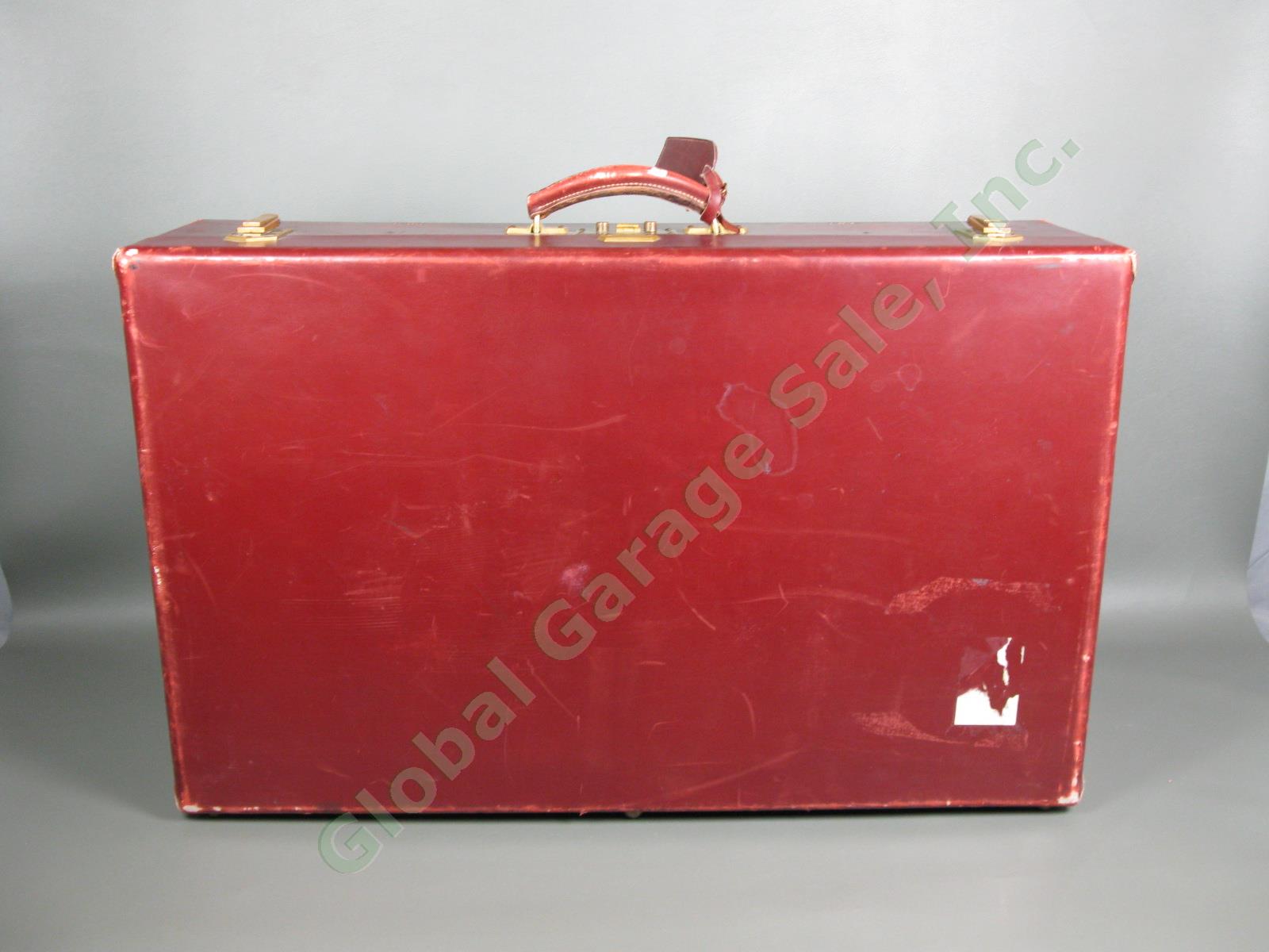 Vintage Hermes Paris Red Leather Travel Luggage Suitcase Original Brass w/ Keys 6