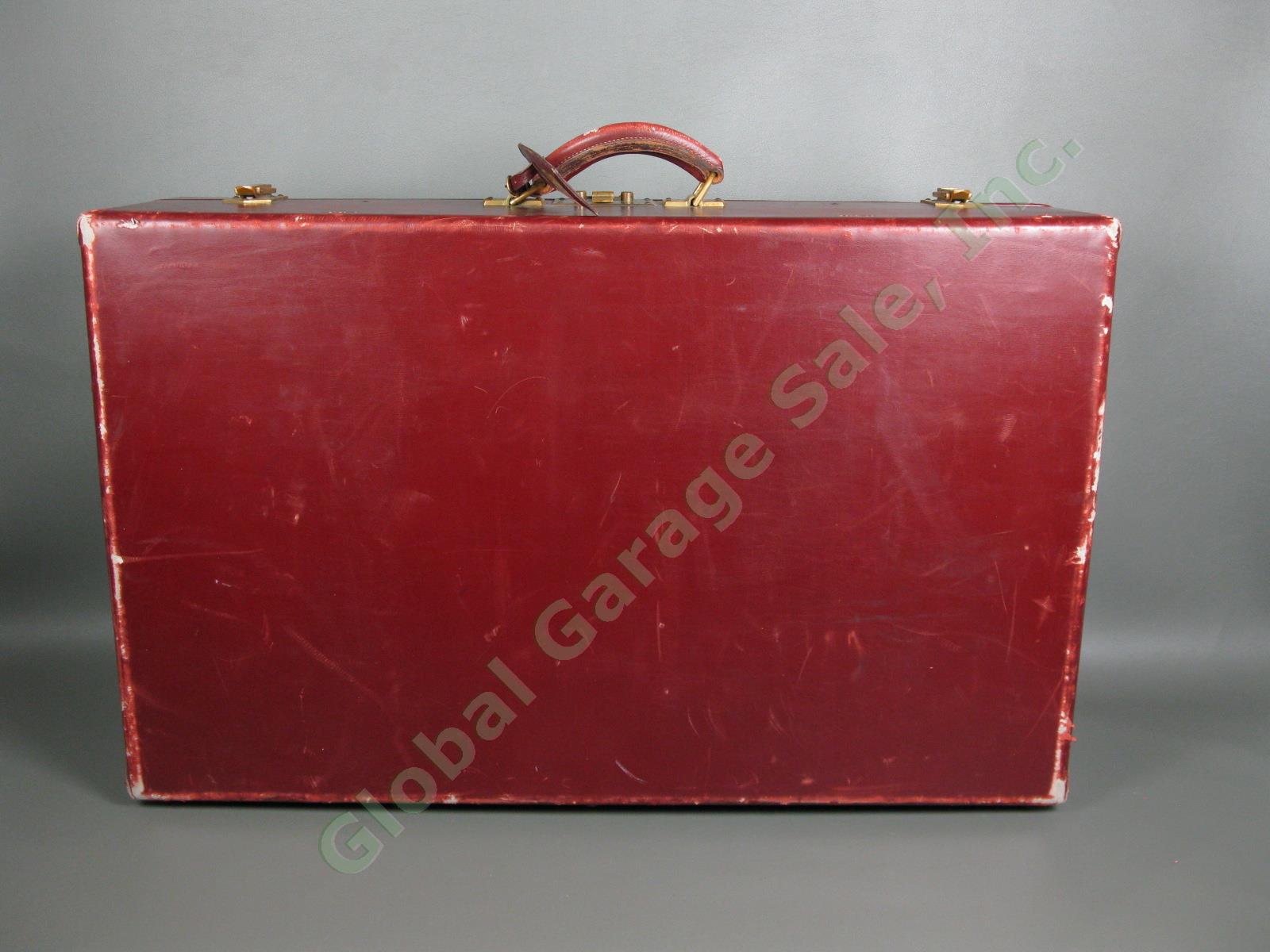 Vintage Hermes Paris Red Leather Travel Luggage Suitcase Original Brass w/ Keys 7
