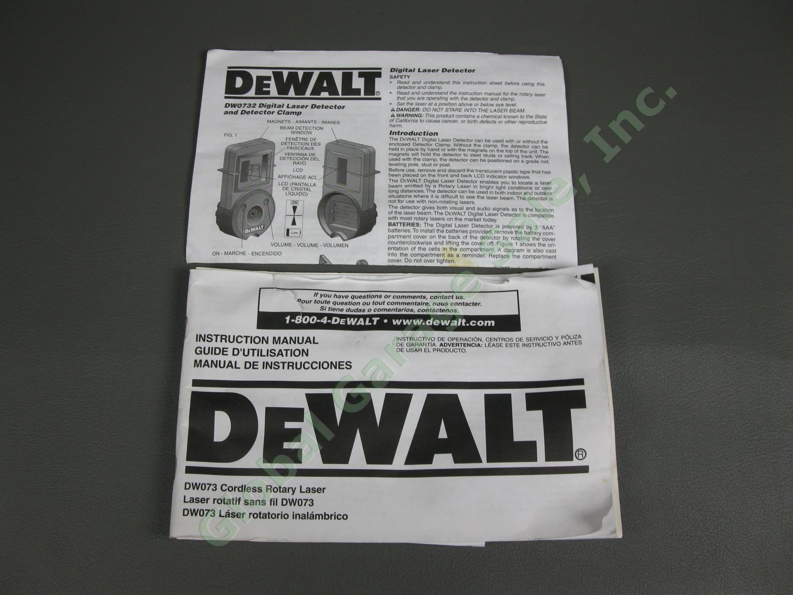 DeWalt DW073 Cordless Rotary Laser Level DW0732 Digital Laser Detector Case NR 6