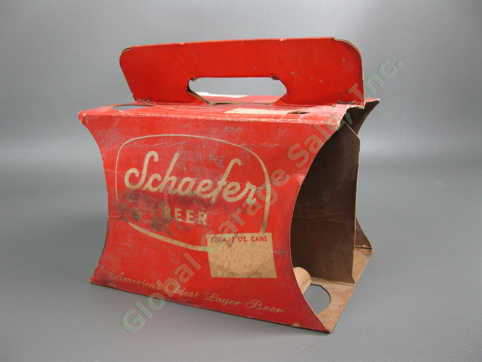 6-Pack Vintage 1950s Schaefer Fine Beer Flat Top 12oz Can Set Red Carrying Case 5