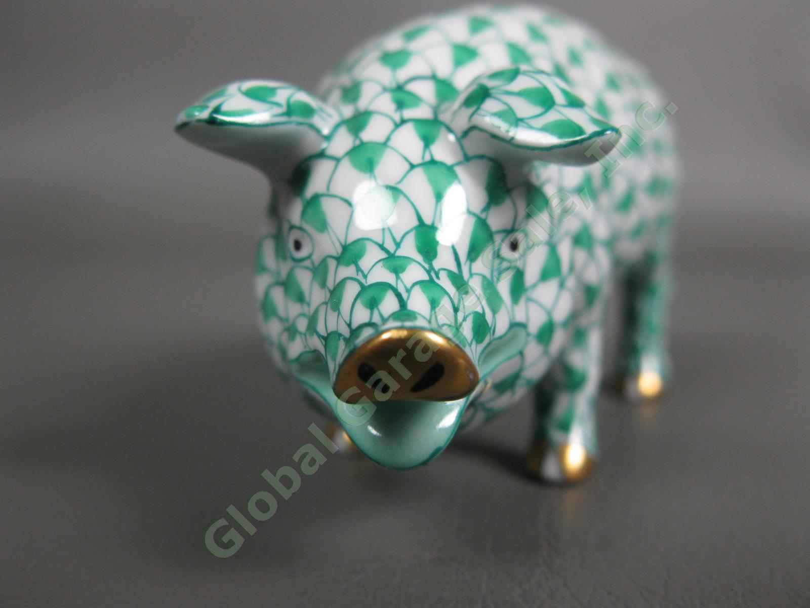 Herend Open Mouth Green Fishnet Pig 24k Gold Accents 15301 Farmyard Figurine NR 1