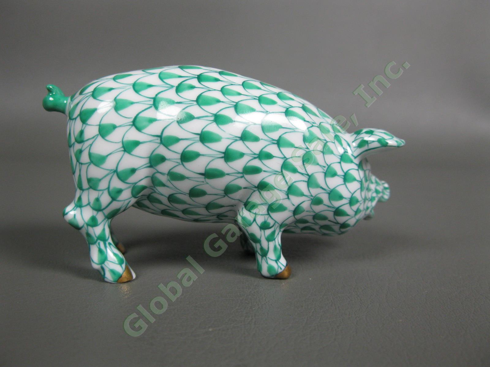 Herend Open Mouth Green Fishnet Pig 24k Gold Accents 15301 Farmyard Figurine NR 2