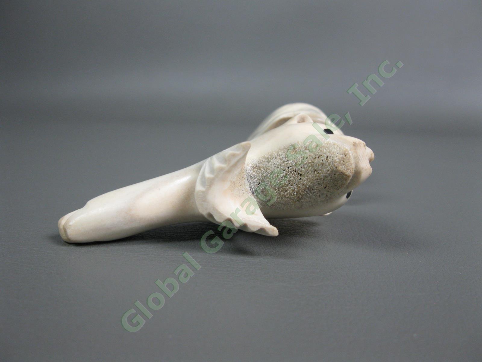 RARE Inuit Carved Antler Bone Polar Bear Seal 6" Figurine Ornate Tribal Carving 7