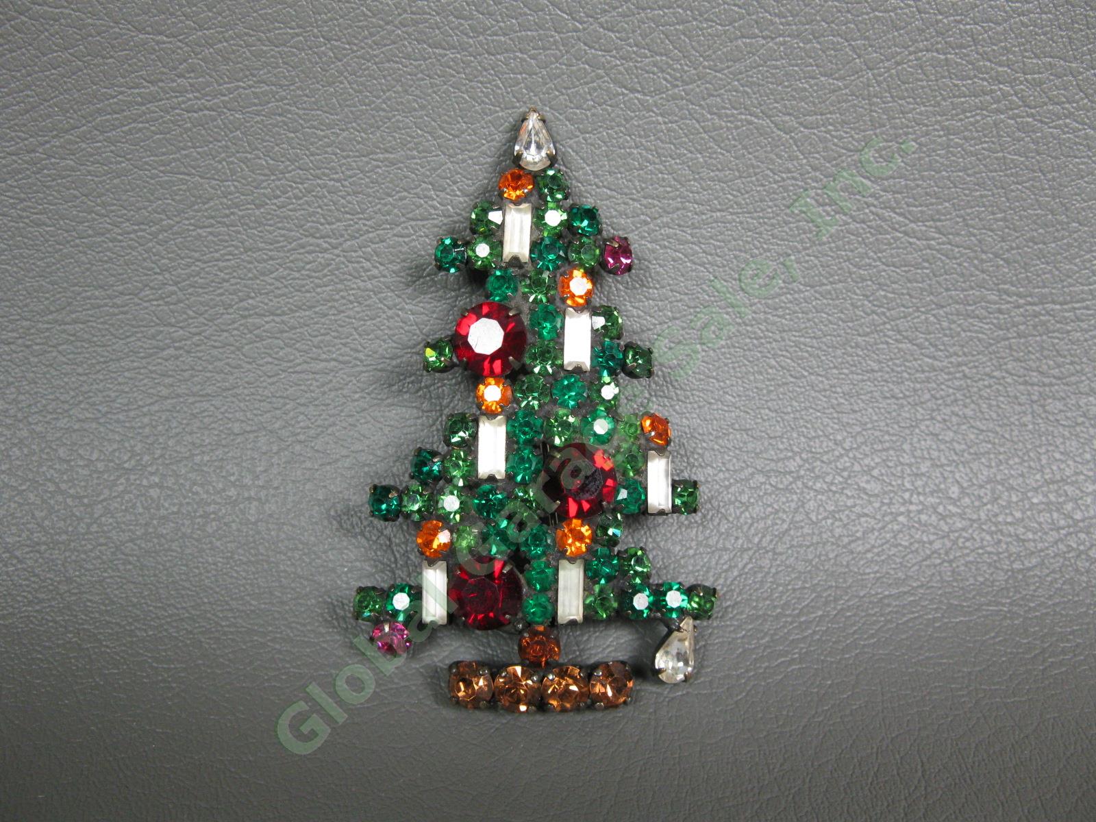 Vintage Weiss 6-Candle Rhinestone Christmas Tree Brooch Holiday Pin Signed NR