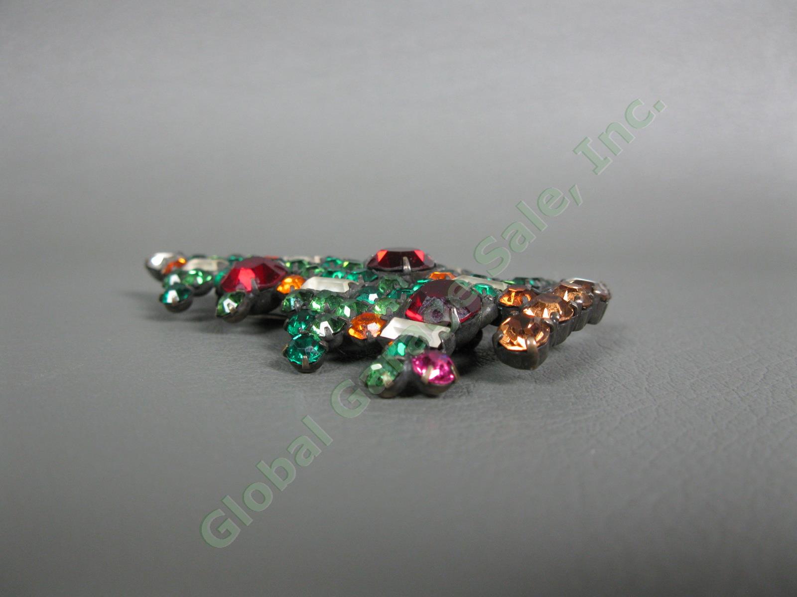 Vintage Weiss 6-Candle Rhinestone Christmas Tree Brooch Holiday Pin Signed NR 3