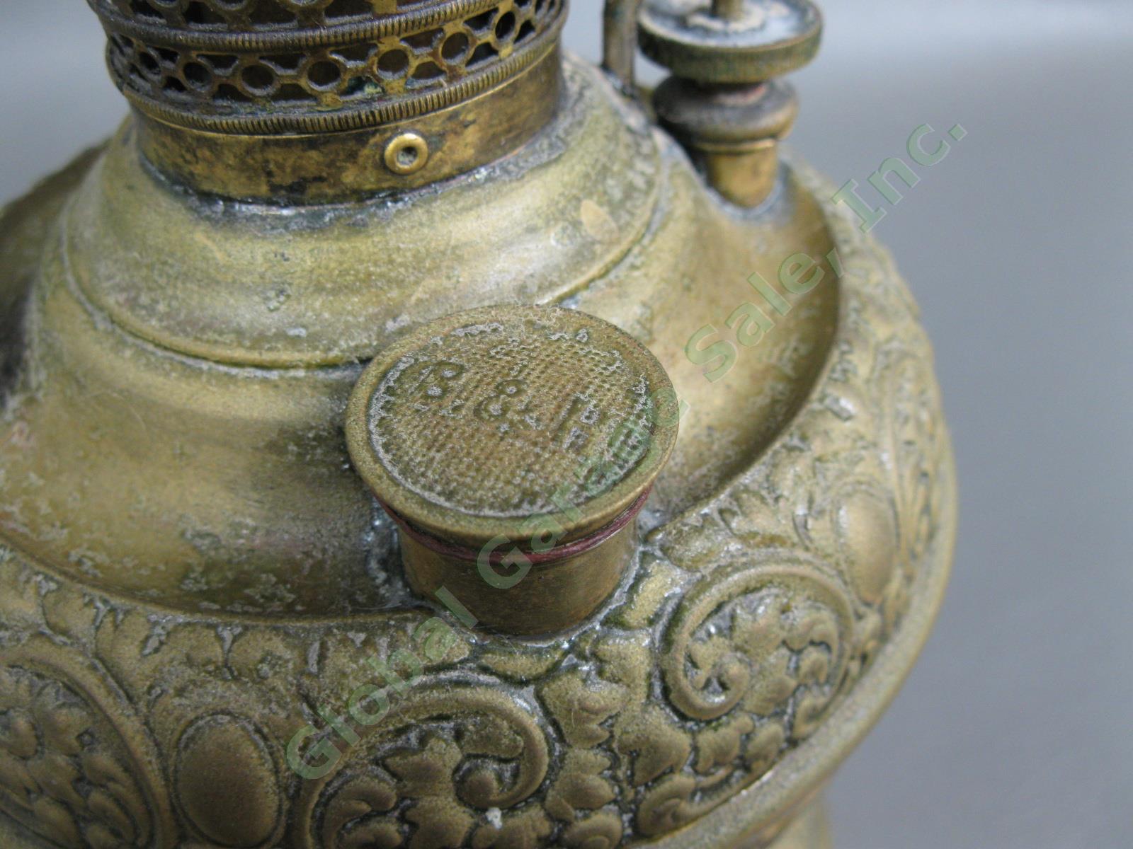Antique Original 1892 Edward Miller B&H Bradley Hubbard Kerosene Oil Brass Lamp 2