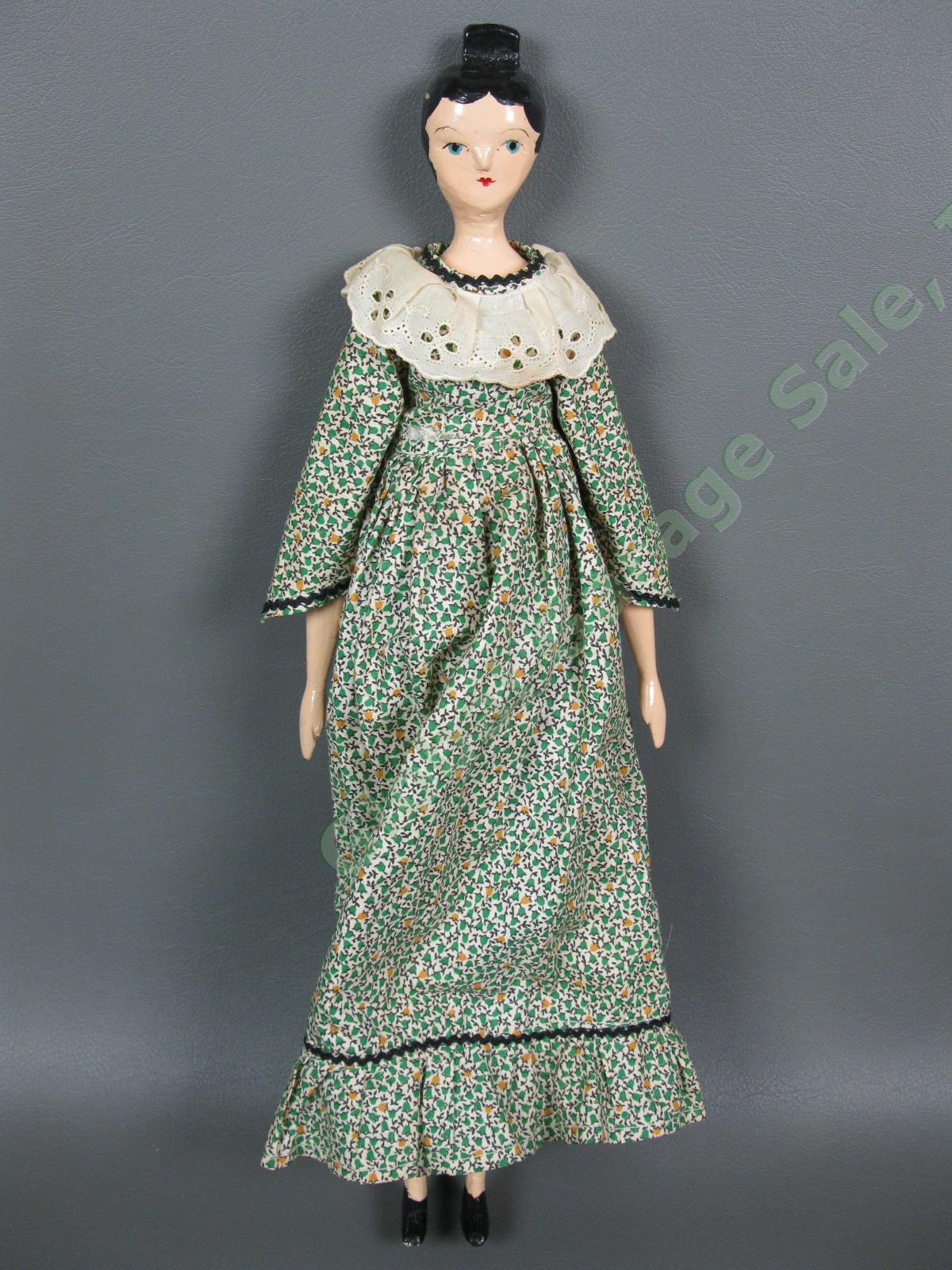Antique Hand-Carved Wood Queen Anne Style 18" Wooden Companion Doll Figurine NR