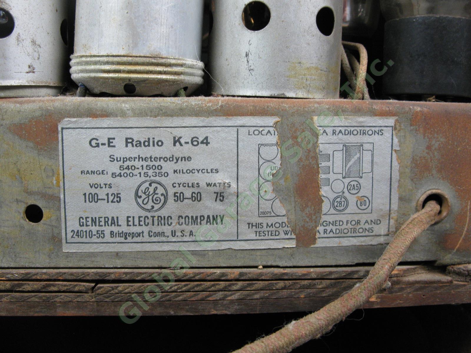 Antique 1934 GE General Electric Model K-64 Cathedral Tube Radio Wood As-Is NR 3