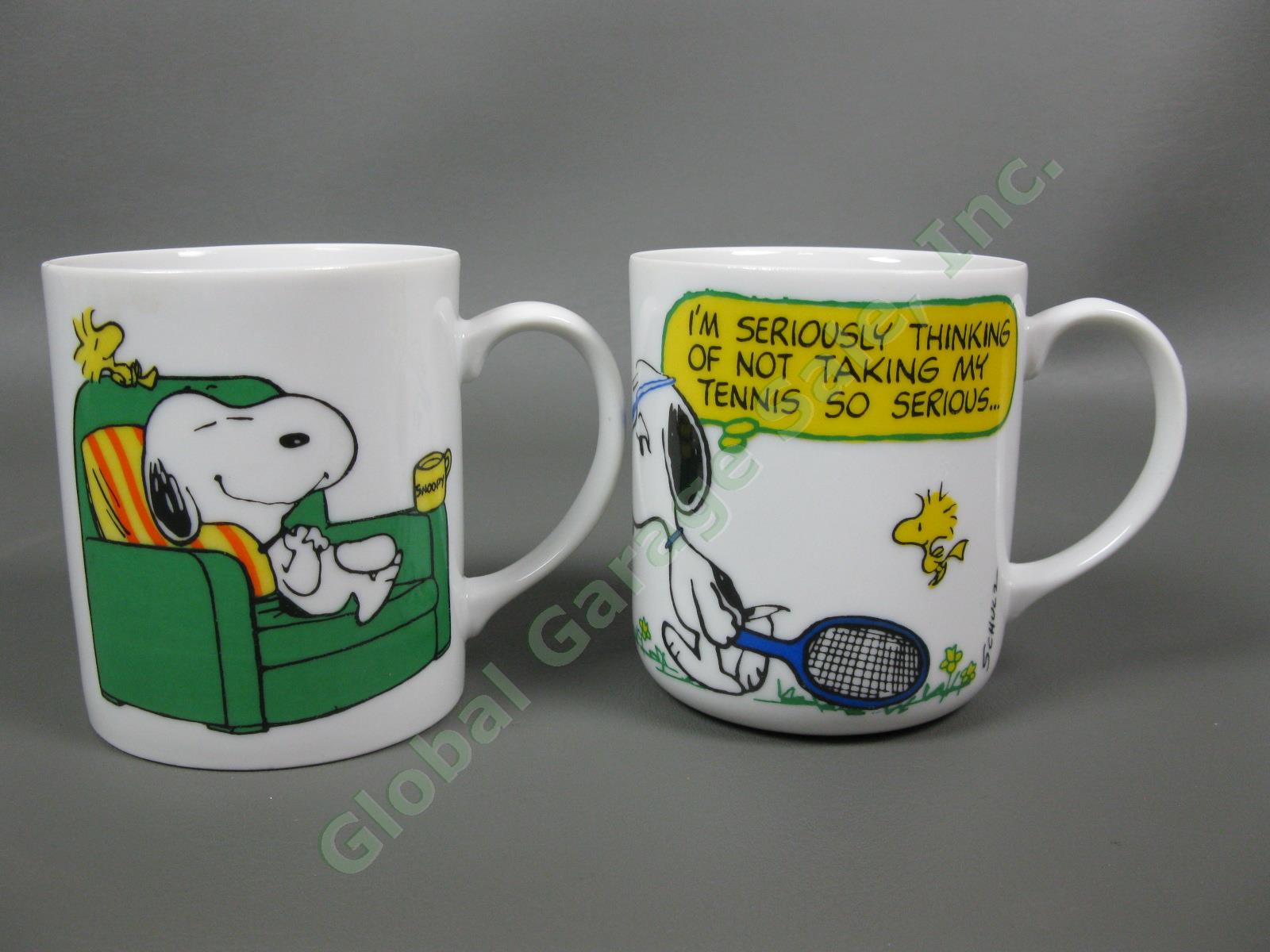 5 Vintage 1965 Peanuts Snoopy Anchor Hocking Determined Milk Glass Mug Set NR 4