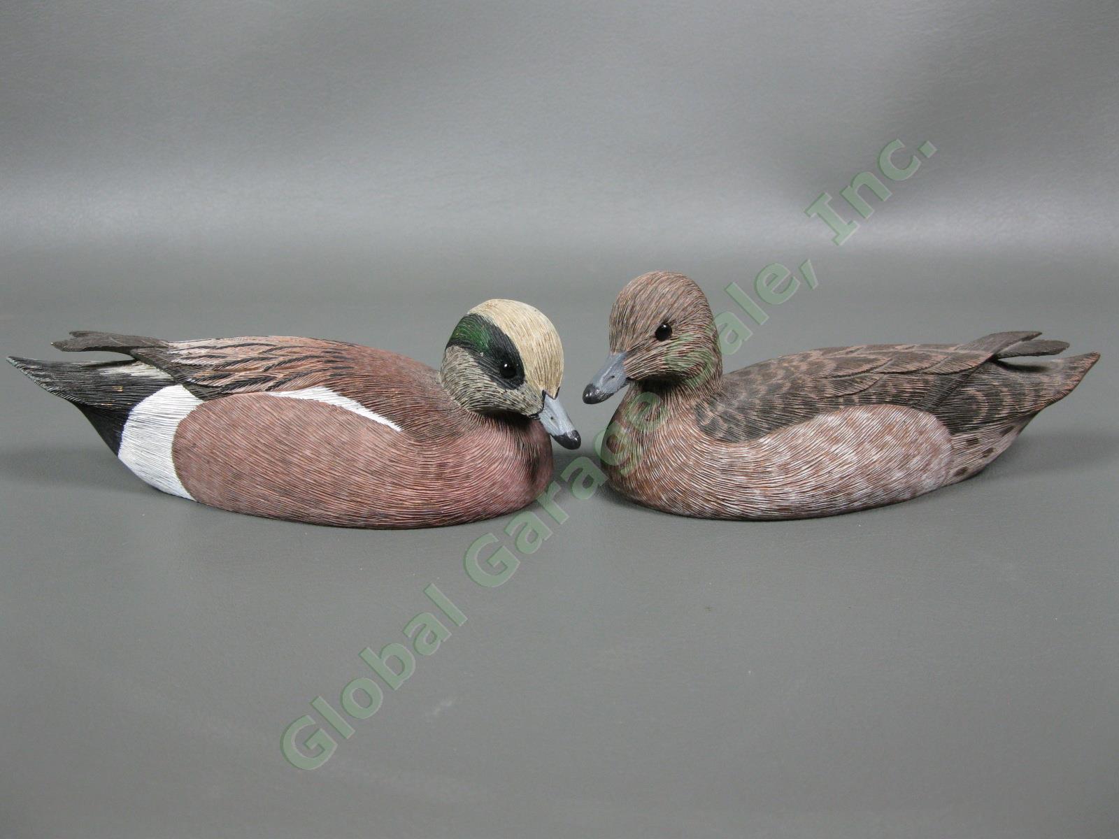 Vintage 1985 Pair Greg Daisey Hand-Carved Wood Wigeon Duck Figurine Decoy Set NR