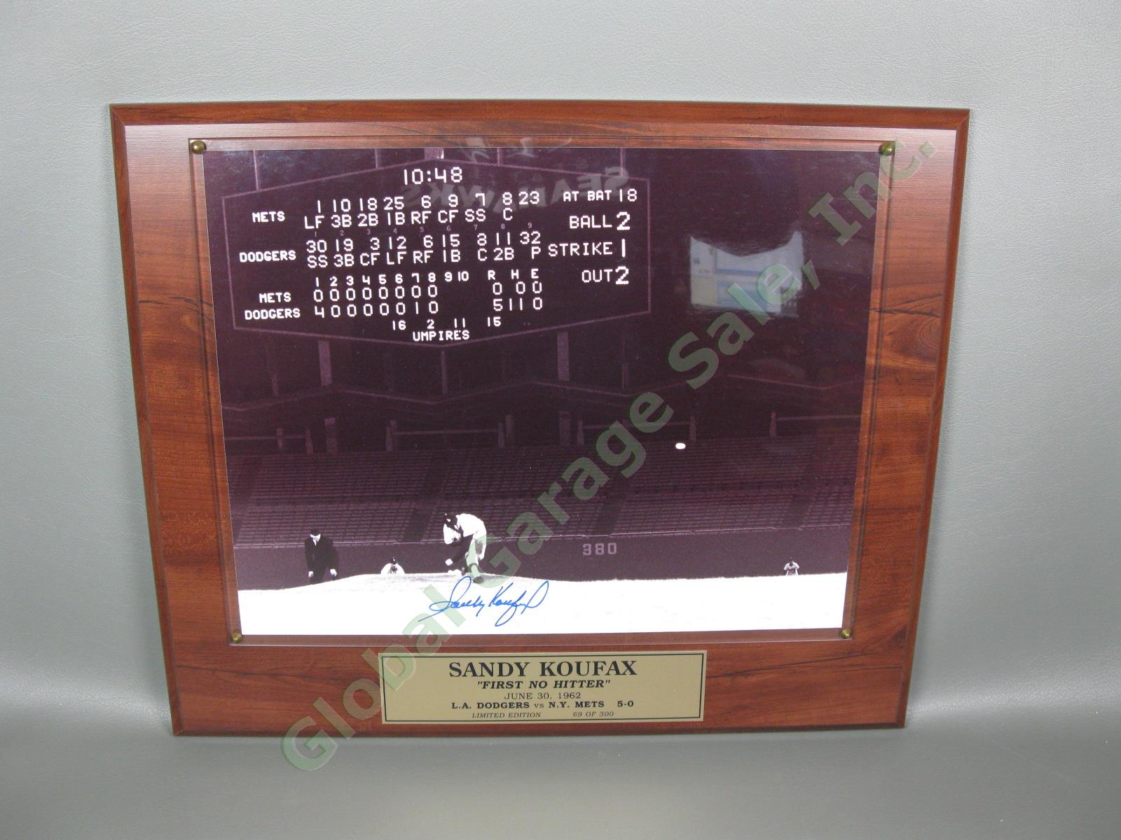 Autographed HOF Sandy Koufax LA Dodgers First No Hitter Photo Plaque COA 6/30/62
