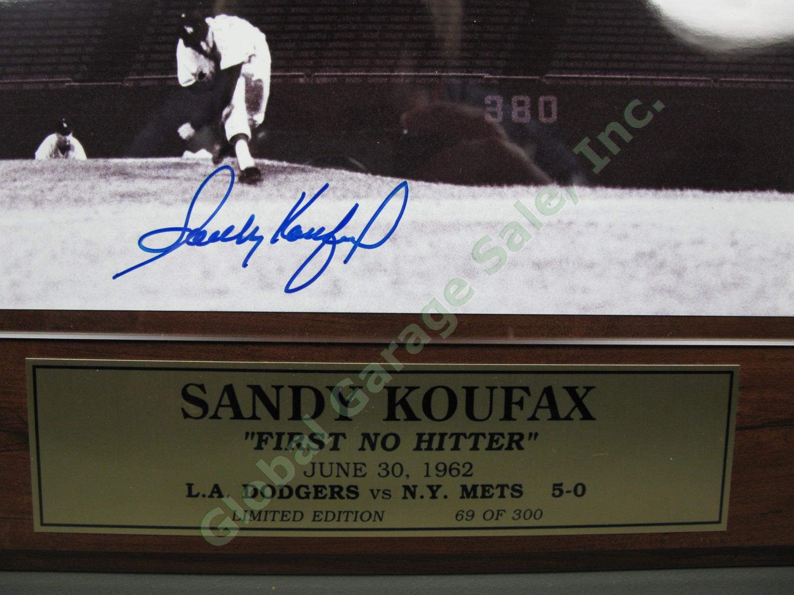 Autographed HOF Sandy Koufax LA Dodgers First No Hitter Photo Plaque COA 6/30/62 1