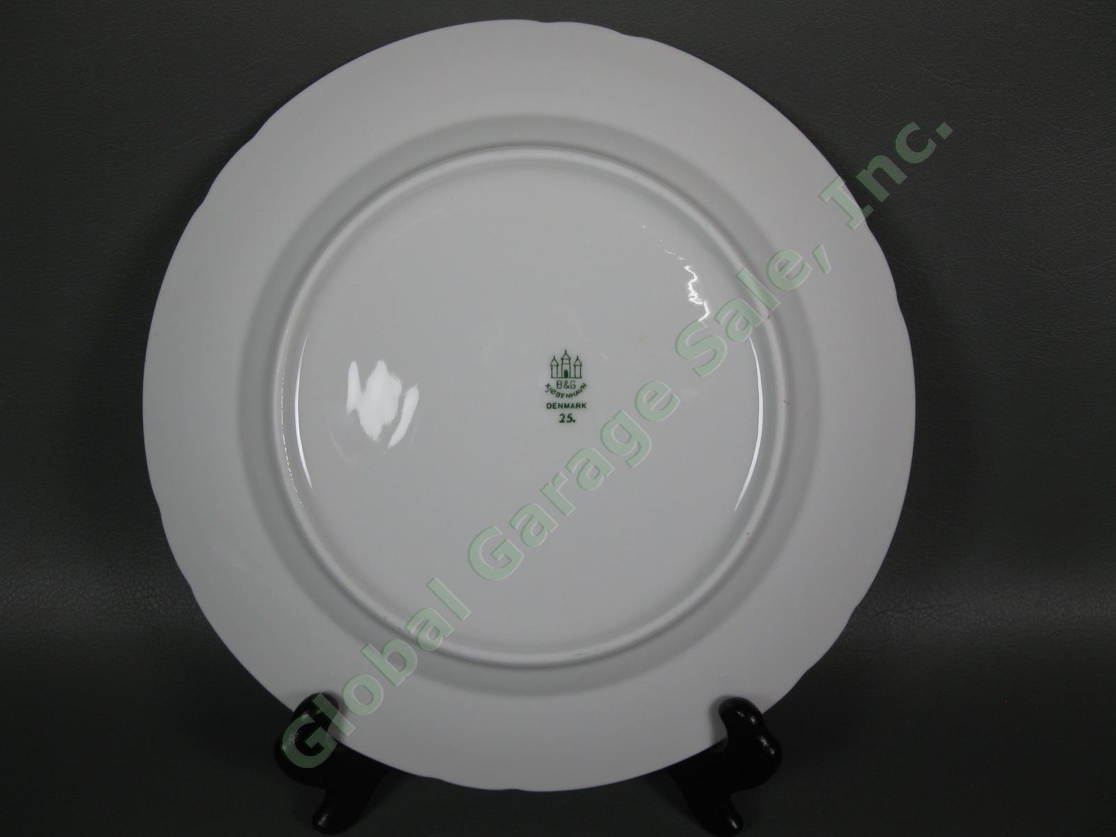6 B&G Bing & Grondahl Akjaer 9-3/4" Dinner Plate Set White Scalloped Gold Rim NR 3