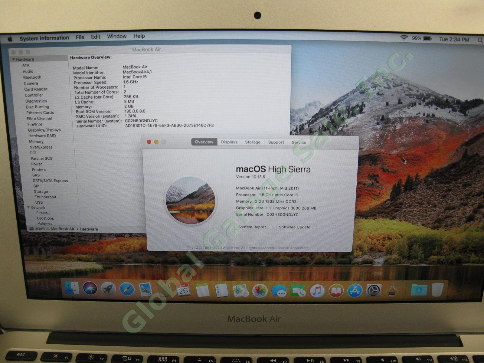 2011 Apple MacBook Air A1370 MC968LL/A 11" Inch Core i5 1.6Ghz 2GB RAM 64GB SSD 1