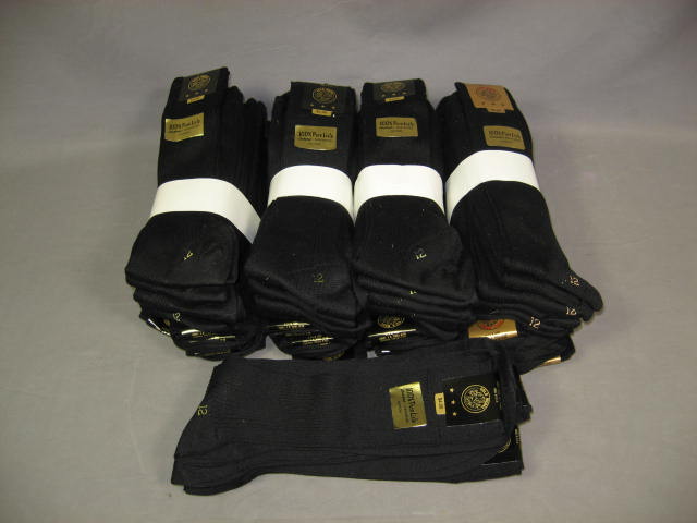52 NEW Pair Mens Gold Medal Black Cotton Dress Socks 12