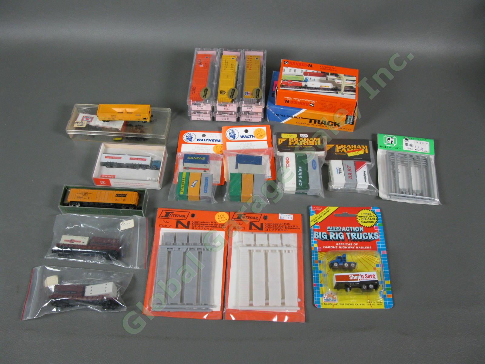 N Postage Stamp Micro Train Boxcar Kit Set Container LOT Flat Car Semi Truck NR