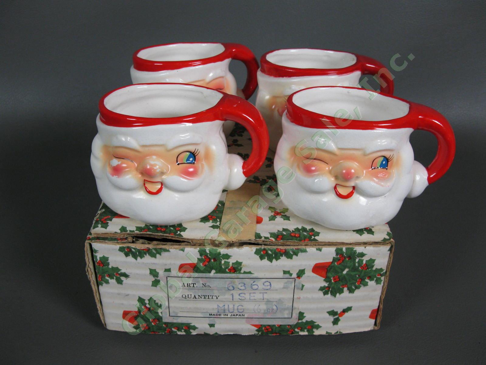 4 1960 Holt Howard Christmas Winking Santa Claus 6oz Cup Mug Set Original Box NR