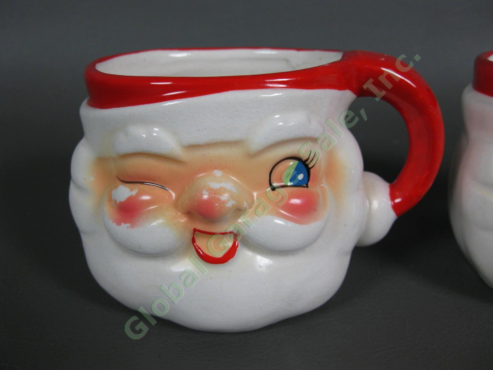 4 1960 Holt Howard Christmas Winking Santa Claus 6oz Cup Mug Set Original Box NR 2