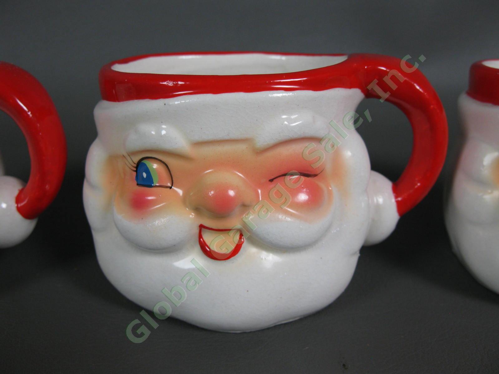 4 1960 Holt Howard Christmas Winking Santa Claus 6oz Cup Mug Set Original Box NR 3
