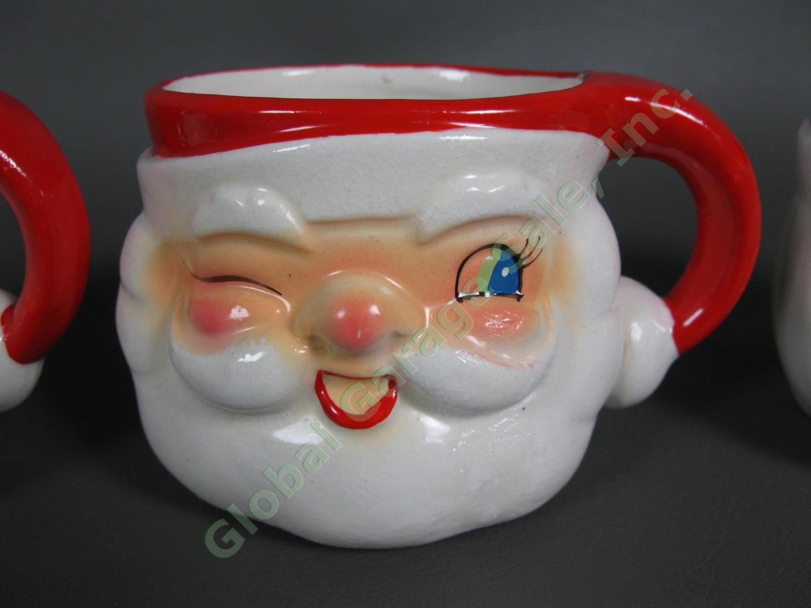 4 1960 Holt Howard Christmas Winking Santa Claus 6oz Cup Mug Set Original Box NR 4