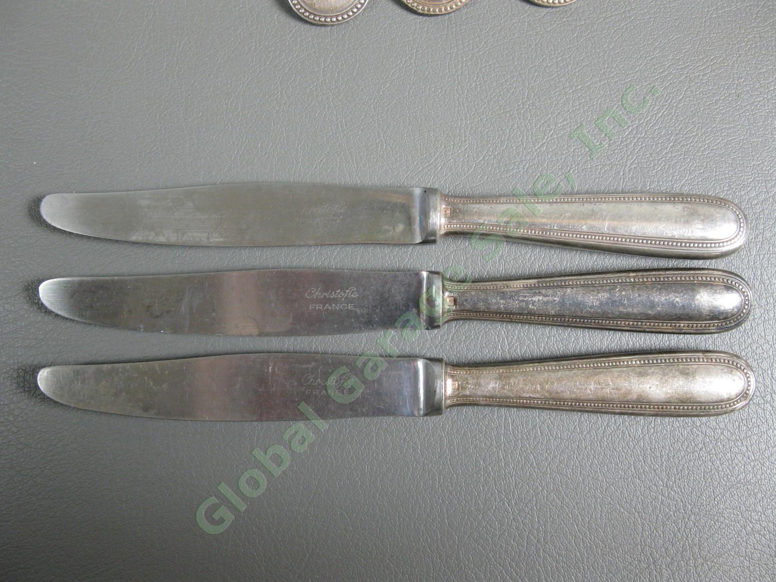 8 Antique 1890 Christofle France Perles Pearls Silverplate 3 Fork 5 Knife Set NR 5