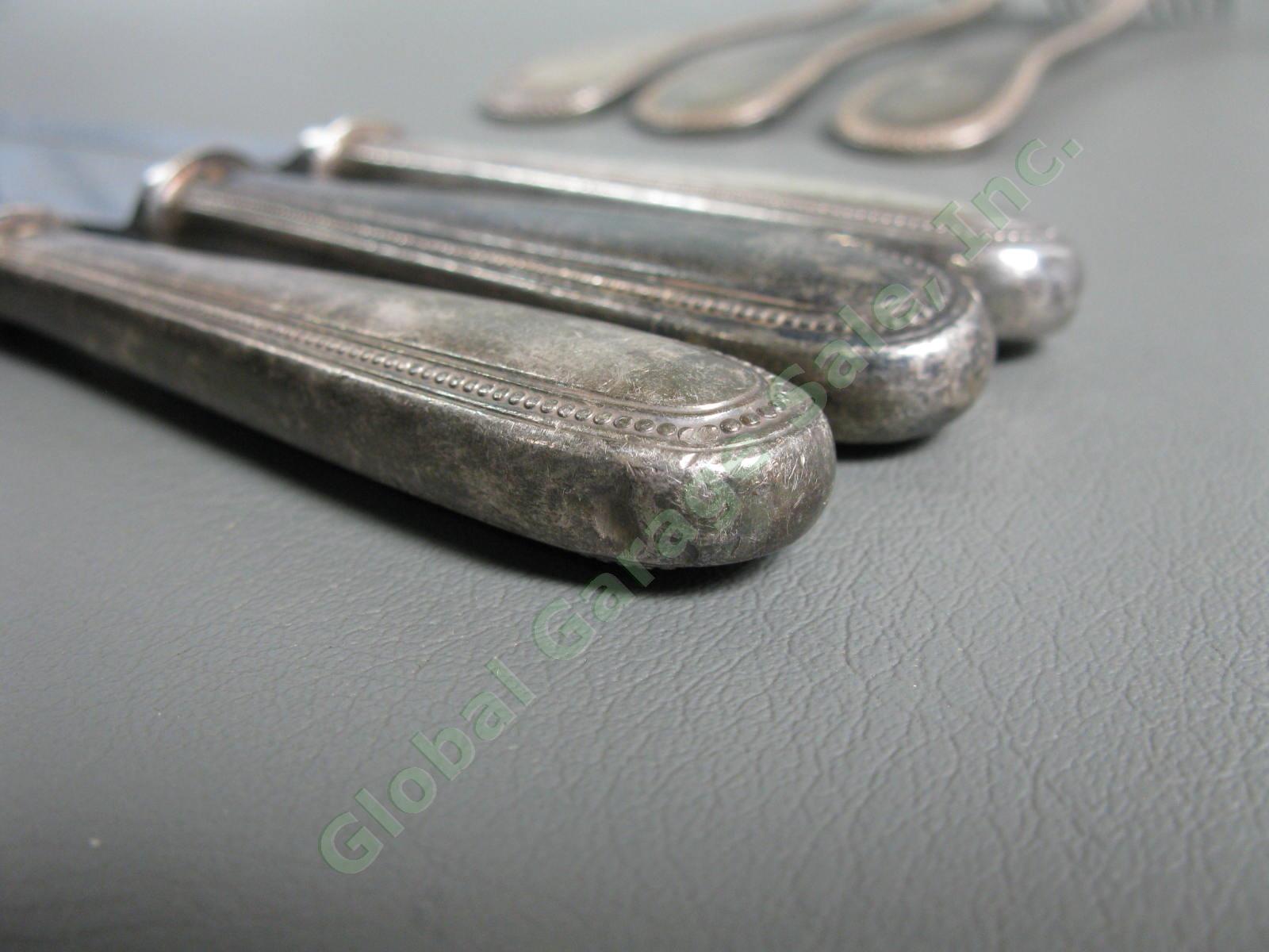 8 Antique 1890 Christofle France Perles Pearls Silverplate 3 Fork 5 Knife Set NR 6