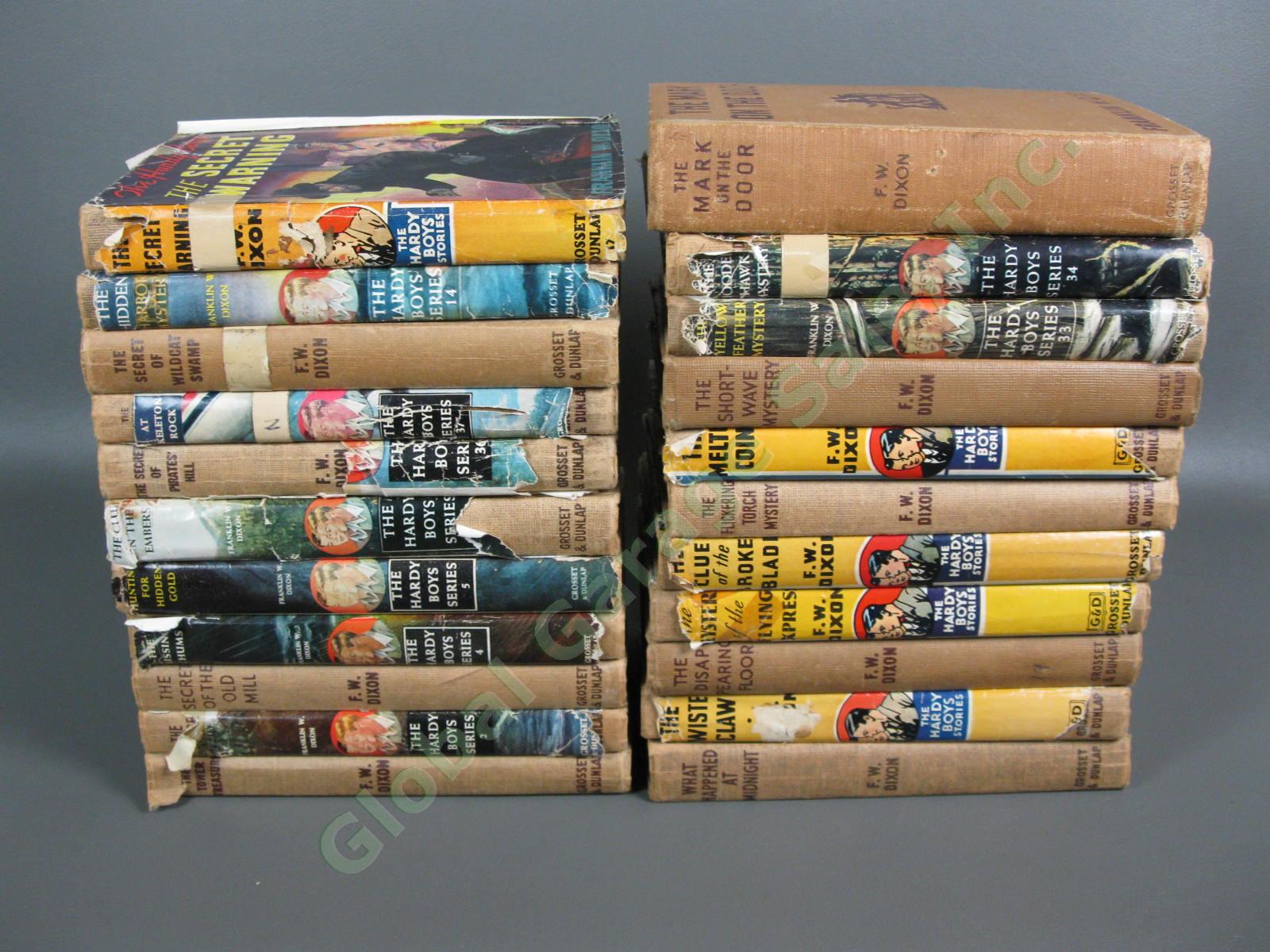 22 VINTAGE Hardy Boys Mystery Brown Hardcover Book Collection Set 1931-1960s LOT