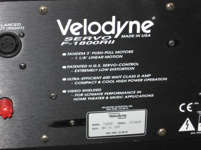 Velodyne Servo F-1800RII F1800R Subwoofer Sub Speaker 6