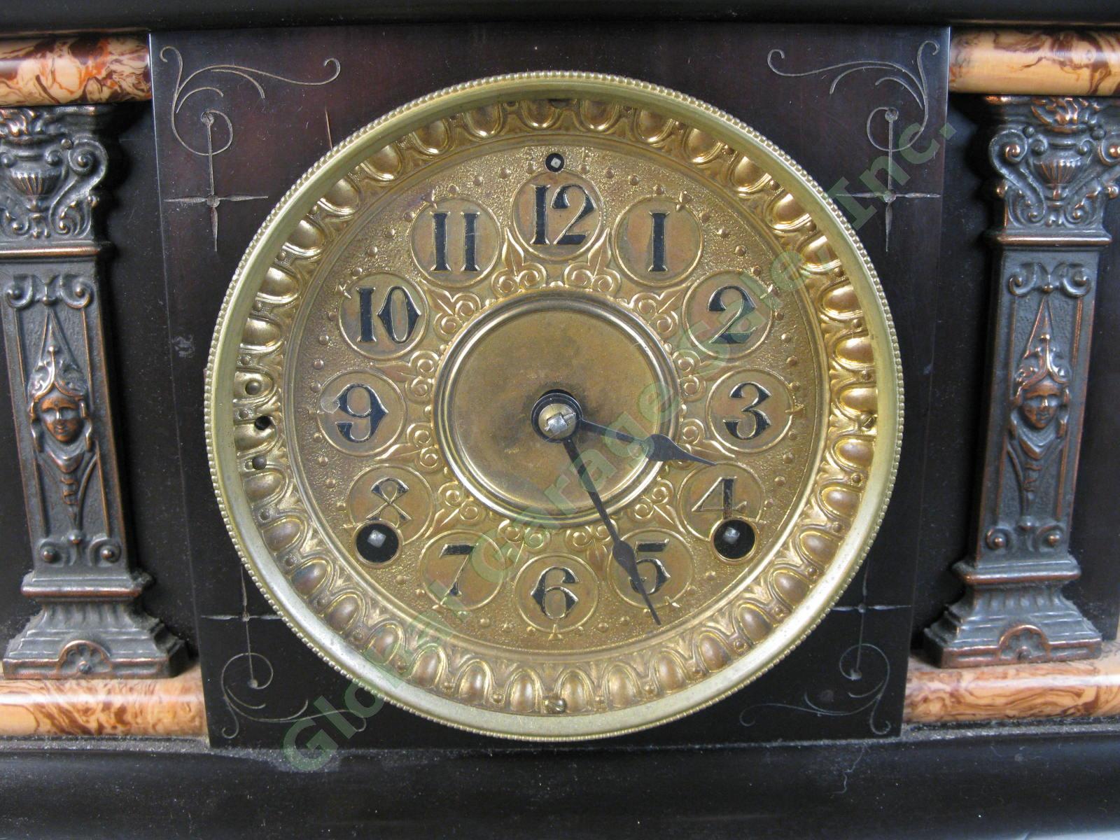 Antique 1896 Seth Thomas Adamantine 102 Black Marble Mantle Mantel Lion Clock NR 1