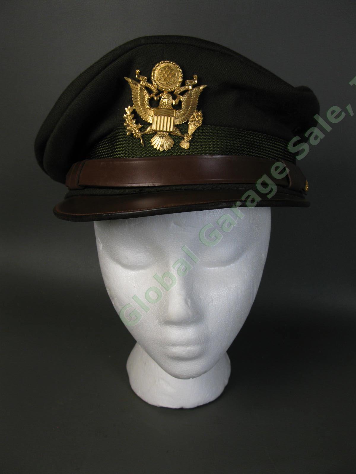 Original WWII 1942 US Army Military Service Officer Wool Olive Drab Dark Cap Hat