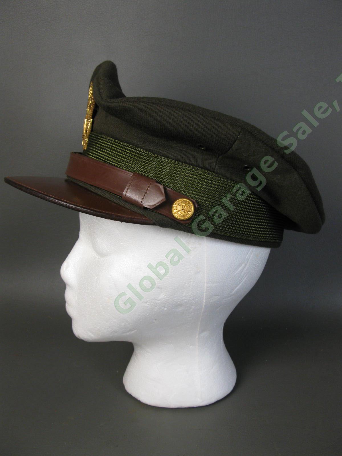 Original WWII 1942 US Army Military Service Officer Wool Olive Drab Dark Cap Hat 1