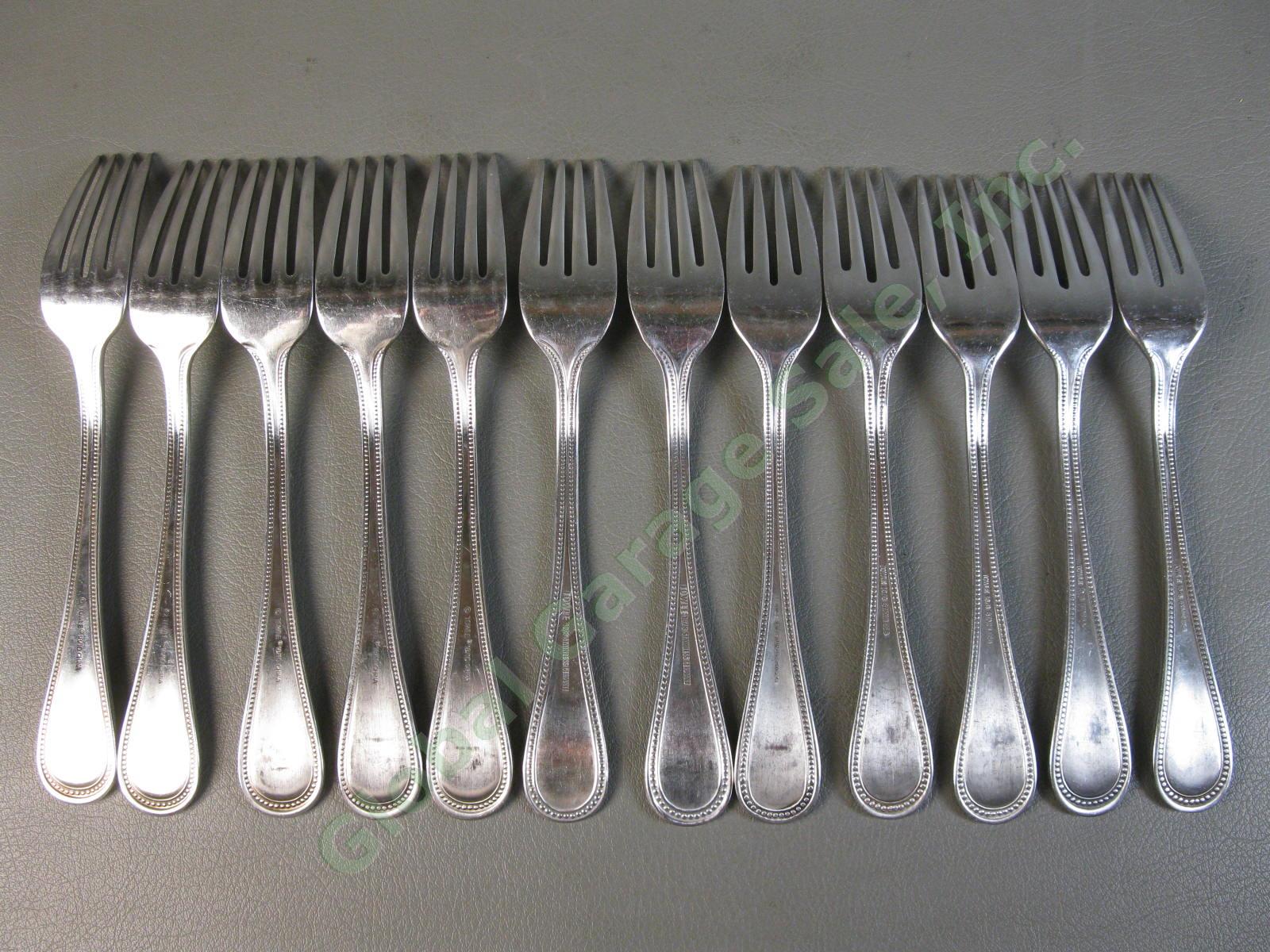 12 Towle Silver Beaded Antique Satin 7 1/4" Stainless Steel Salad Fork Set NR 4