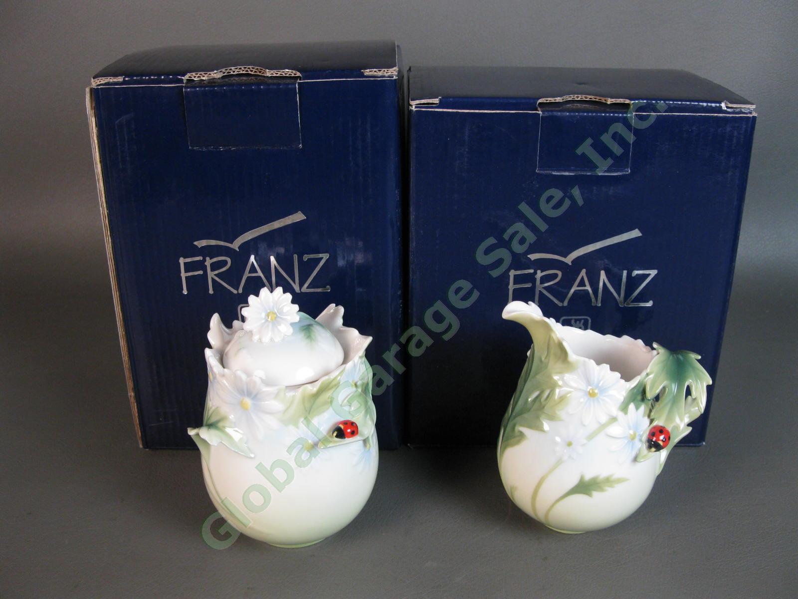 Franz Collection Ladybug Design Porcelain Creamer & Sugar Jar Set FZ00400 Daises