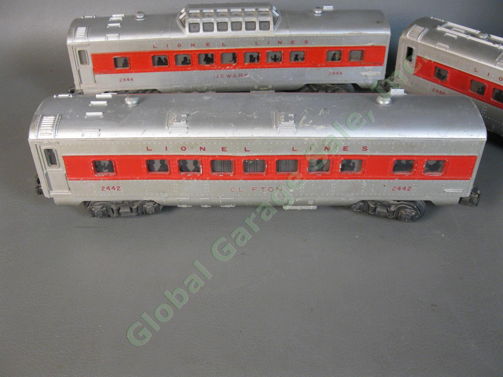 3 RARE Lionel Passenger Train Cars 2442 2444 2446 Red Stripe Set Post War 1956 4