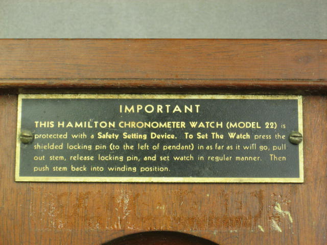 Hamilton Model 22 21 Jewel Chronometer Deck Watch W/Box 1