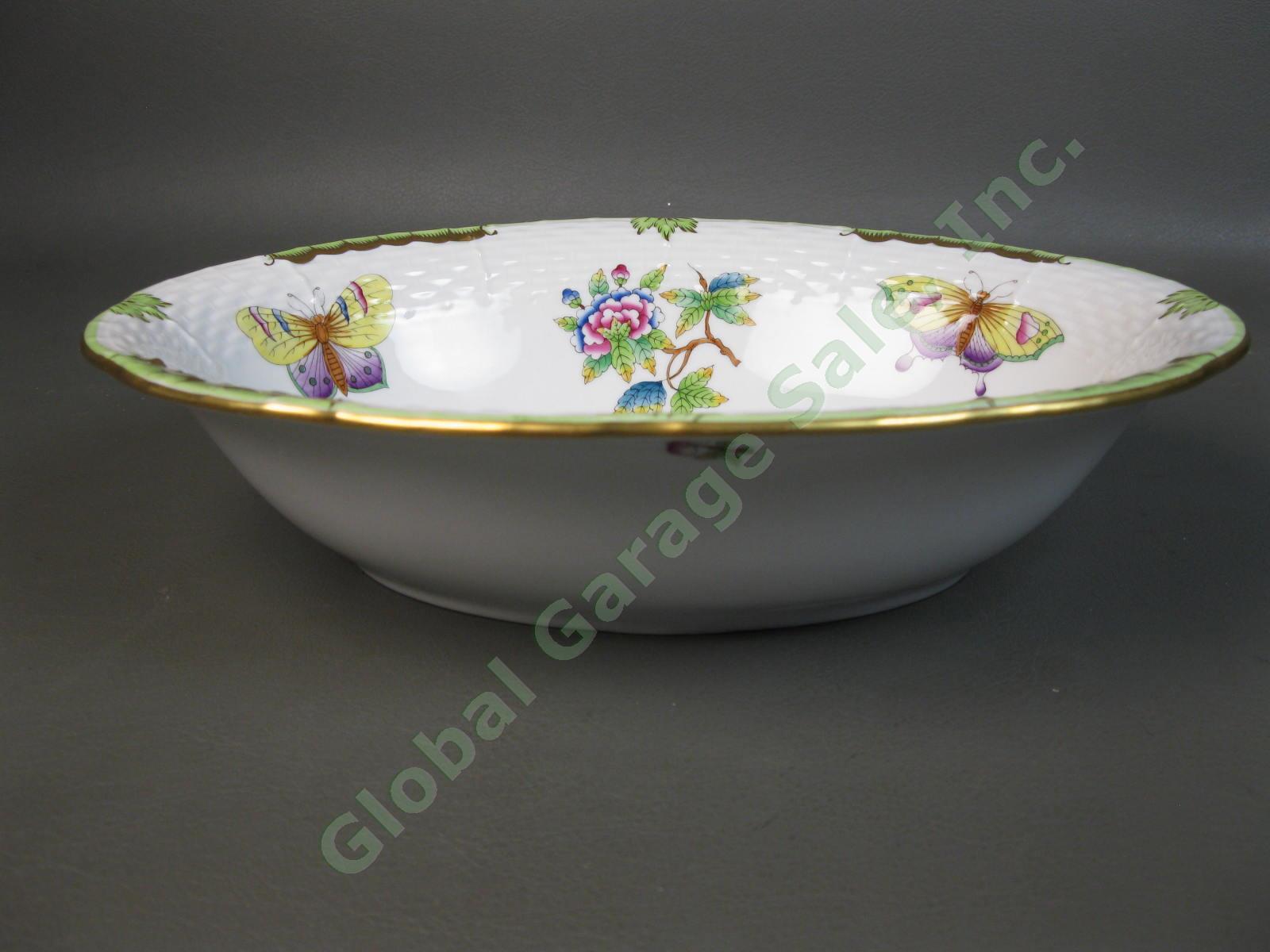 Herend Queen Victoria 10" Inch Oval Vegetable Serving Bowl 381/VBO Green Gold NR 1