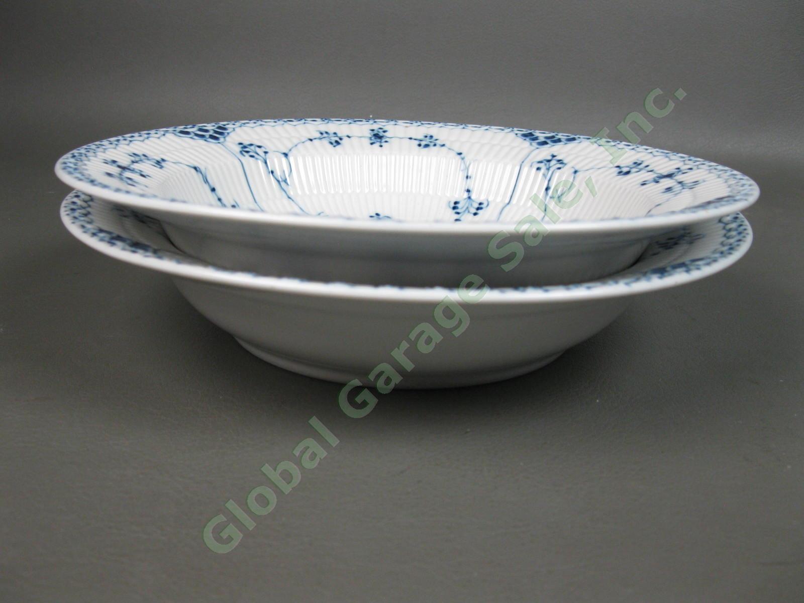 2 Royal Copenhagen Blue Fluted Half Lace 566 Rim Soup Bowl Set 8 3/8" In Pair NR 1