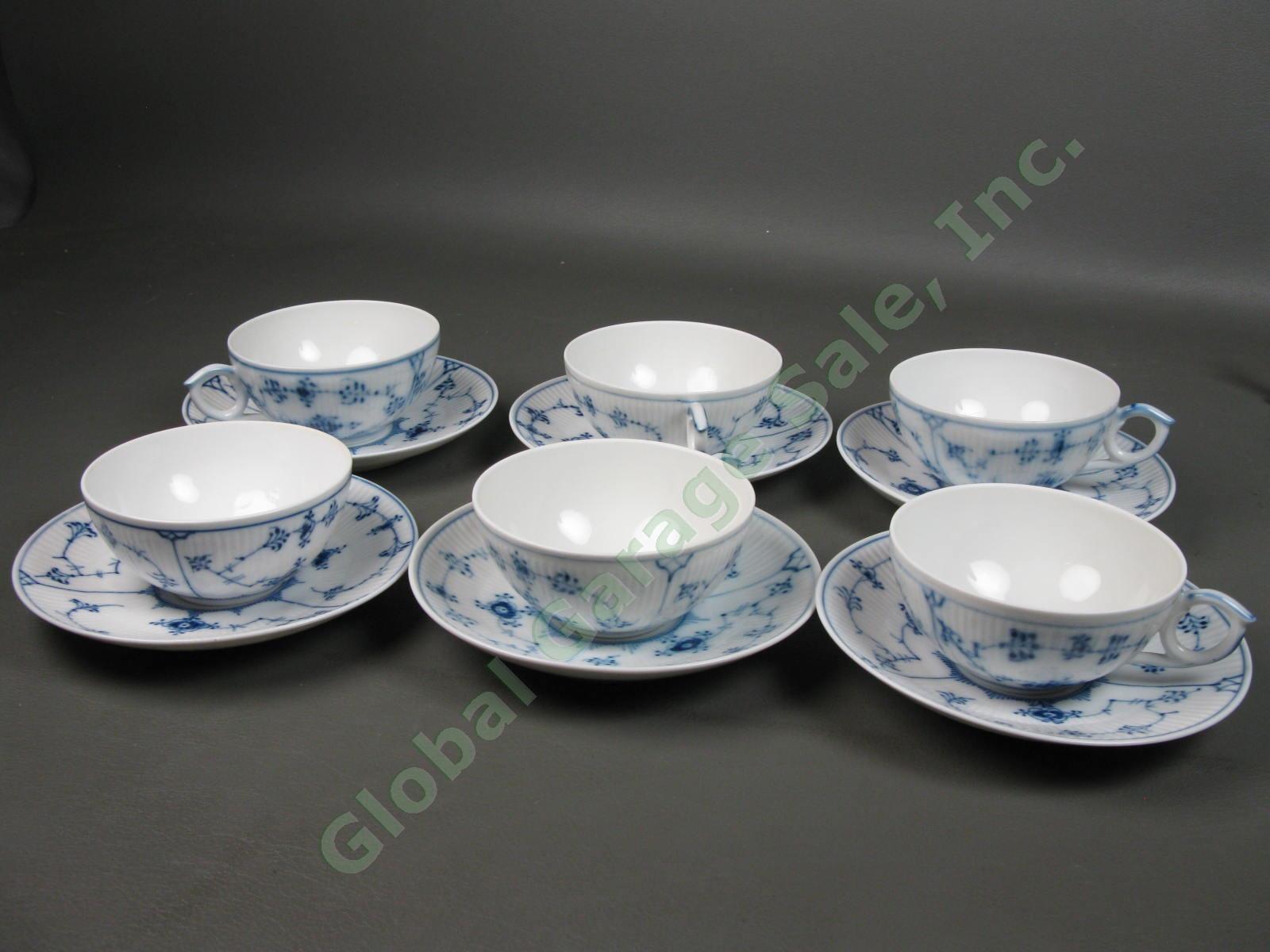 6 Royal Copenhagen Denmark Blue Fluted Plain 76 Tea Coffee Flat Cup & Saucer Set 1