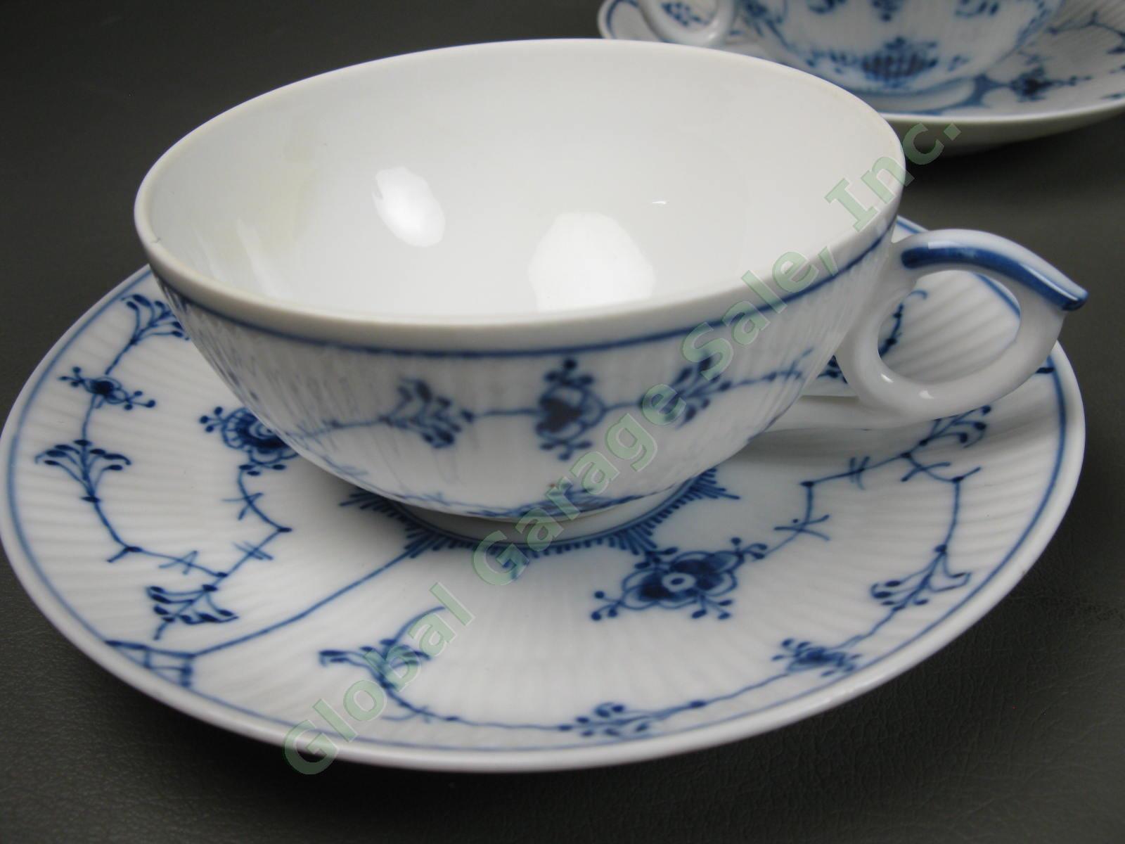 6 Royal Copenhagen Denmark Blue Fluted Plain 76 Tea Coffee Flat Cup & Saucer Set 4