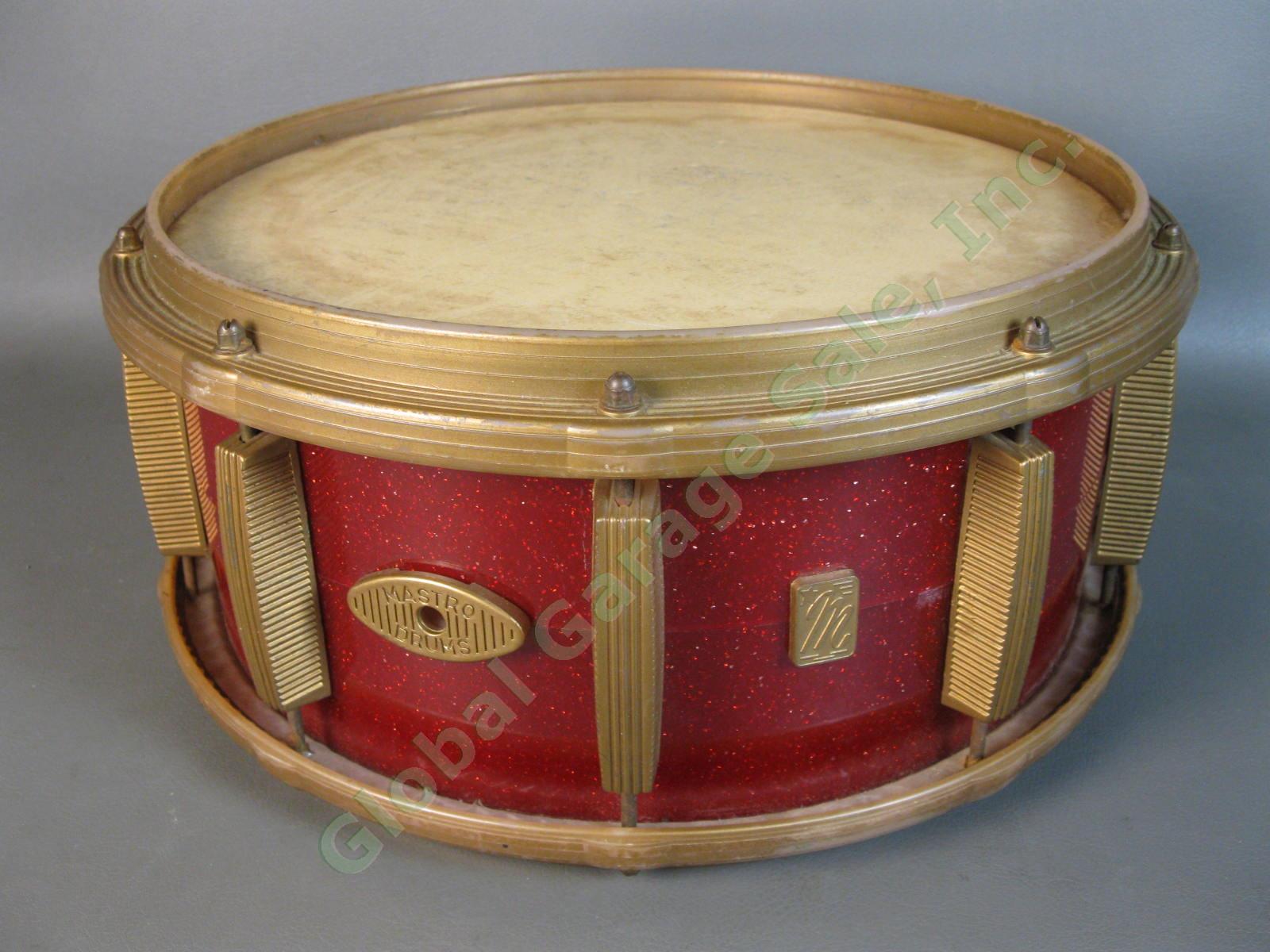 1960s VINTAGE Mastro Red Sparkle 14" Plastic Snare Drum Excellent Condition NR
