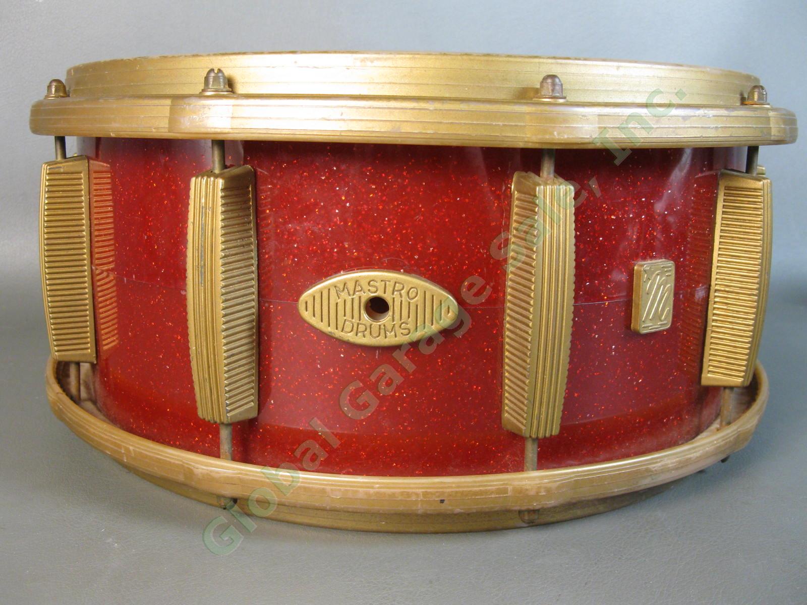 1960s VINTAGE Mastro Red Sparkle 14" Plastic Snare Drum Excellent Condition NR 1