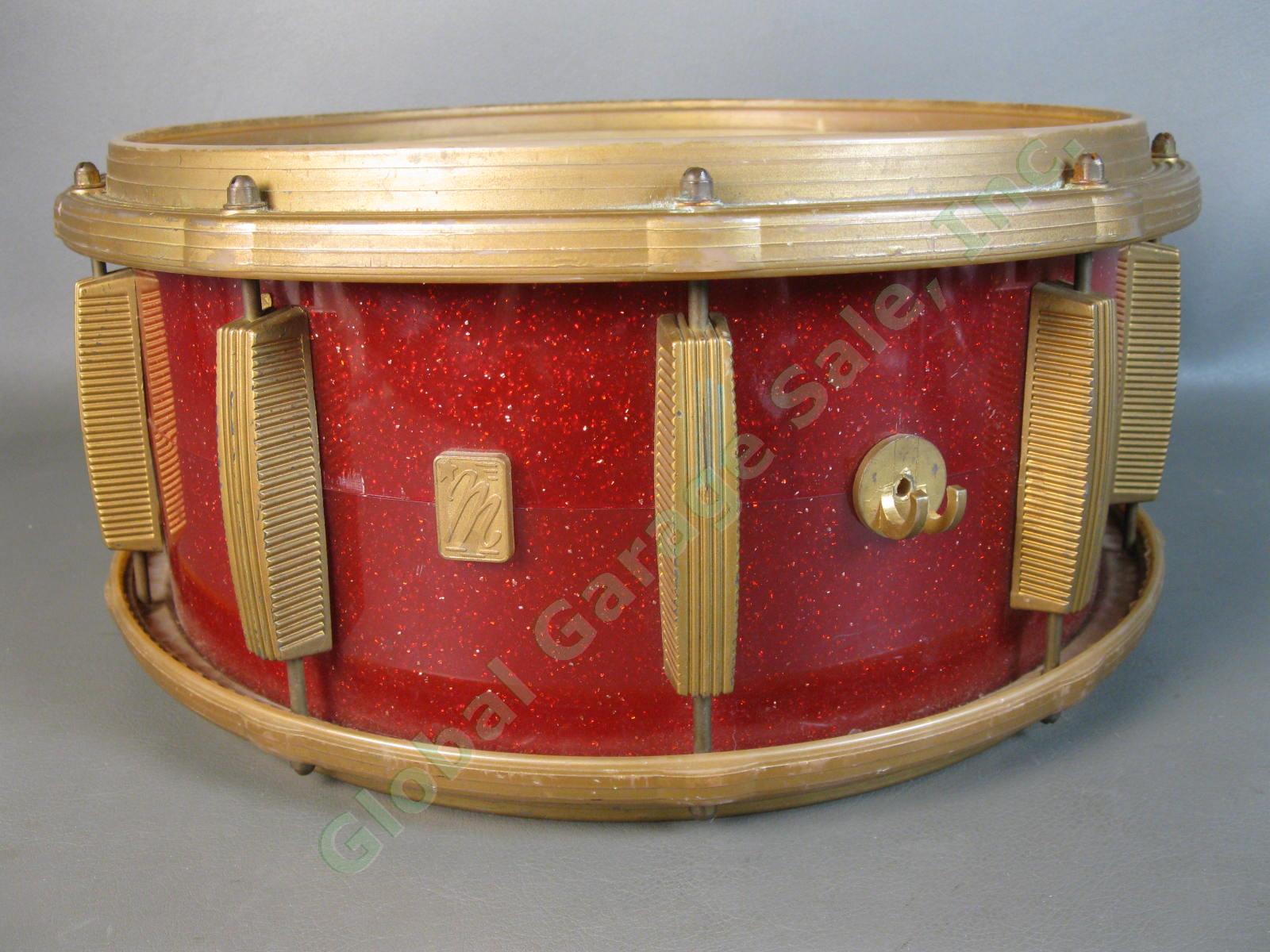 1960s VINTAGE Mastro Red Sparkle 14" Plastic Snare Drum Excellent Condition NR 2