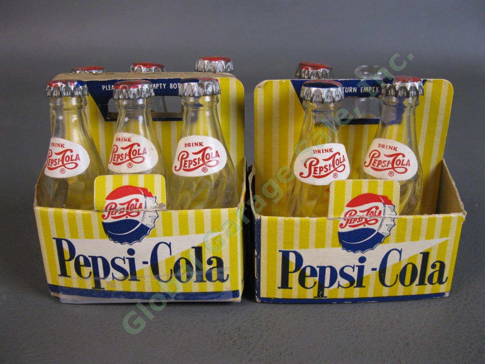 10 Dollhouse Miniature Pepsi-Cola 6-Pack 2.5" In Glass Soda Bottle Case Cap Set