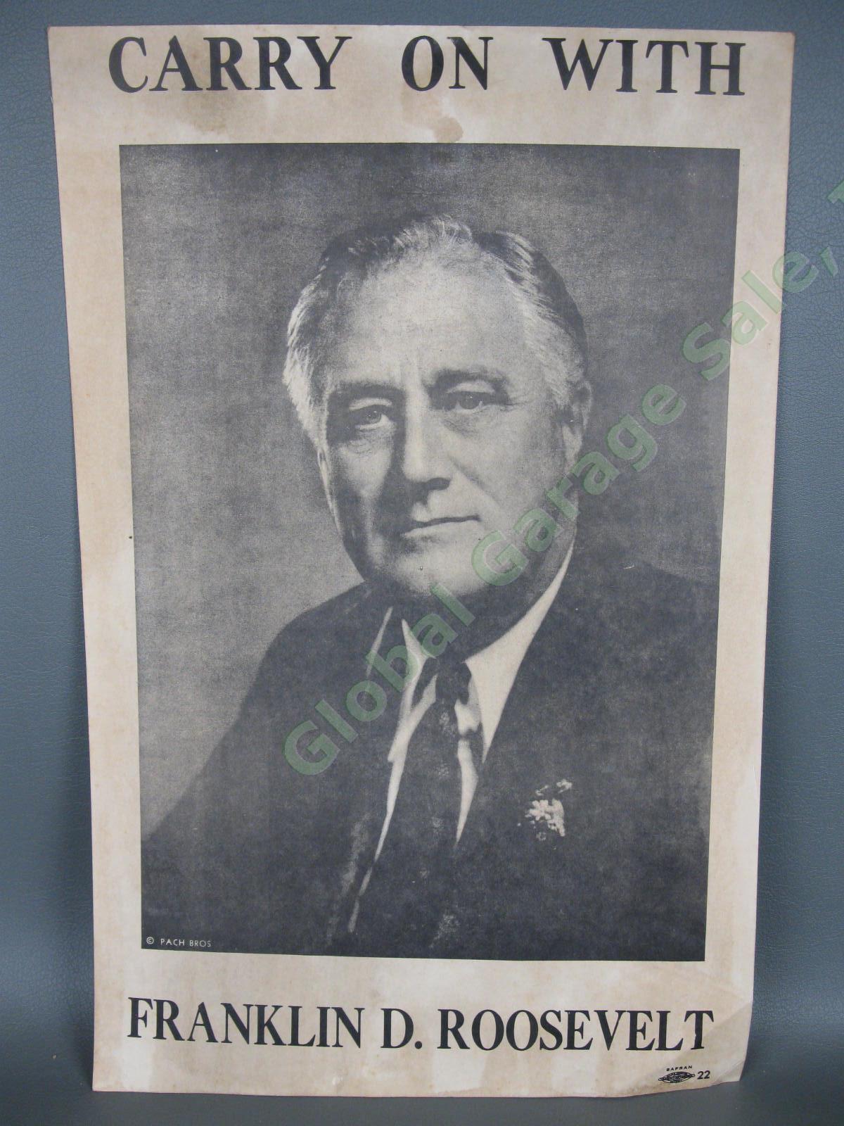 ORIGINAL 1936 President Campaign Poster CARRY ON WITH Franklin D Roosevelt FDR