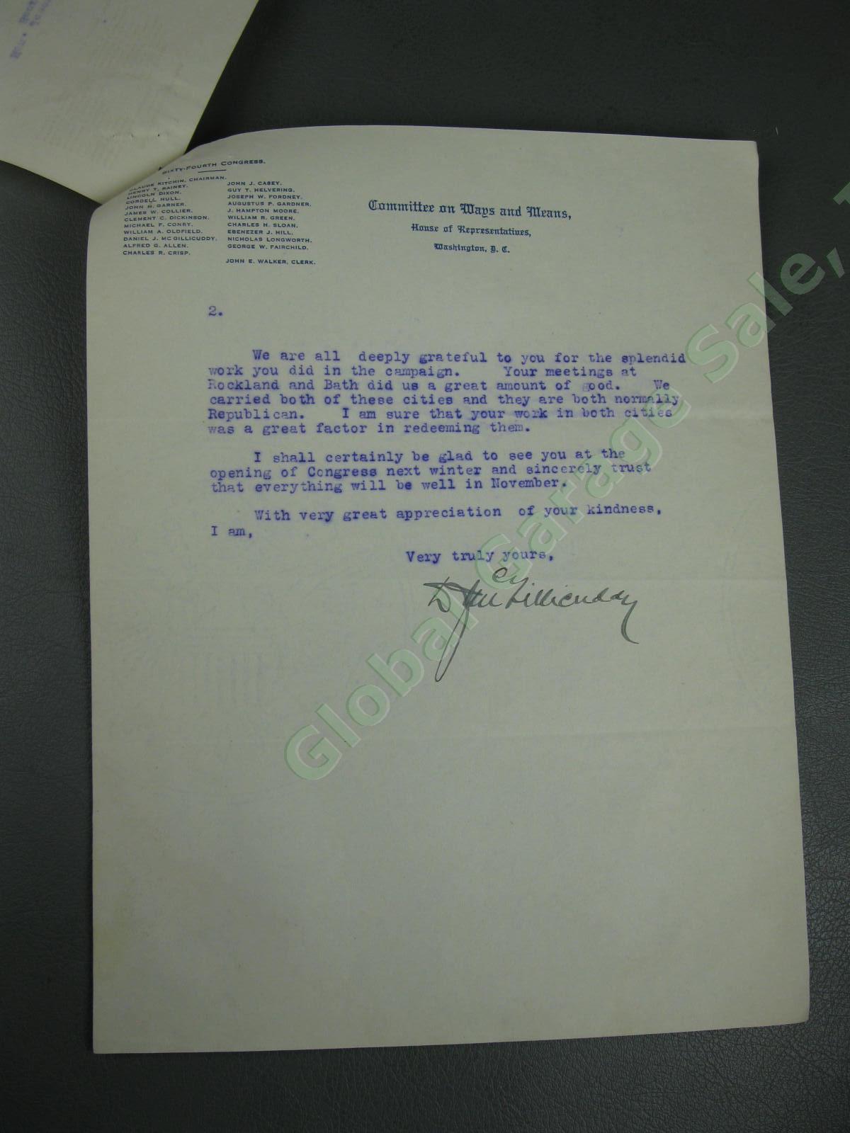 1916 Signed Letter Daniel McGillicuddy Lewiston Maine House of Representatives 1