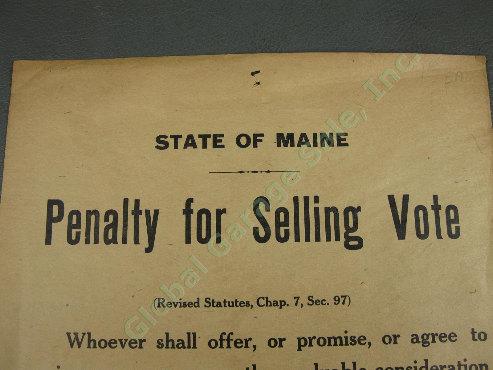 ORIGINAL circa 1920 STATE of MAINE Penalty for Selling Vote Frank W Ball Poster 3